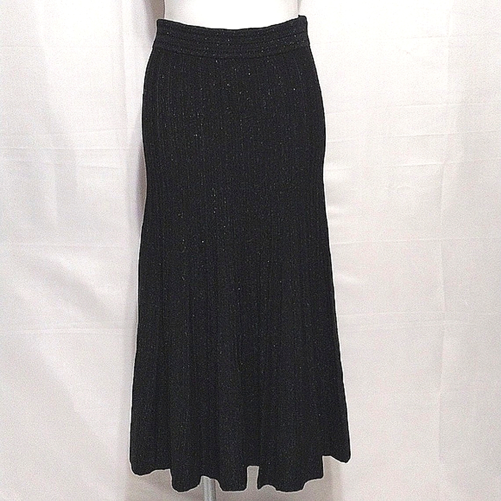 Sandro Paris Designer Black Shimmery Stretch Knit Flowy Maxi Skirt US 2 Elegant